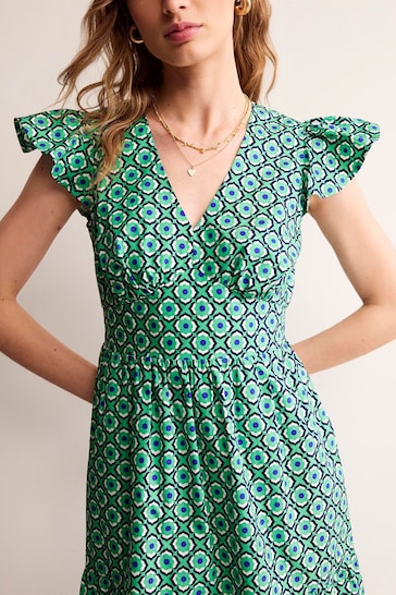 Boden Green Petite May Cotton Midi Tea Dress