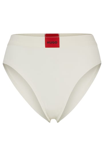 HUGO Natural High Waisted Stretch Cotton Boxers With Red Logo Label