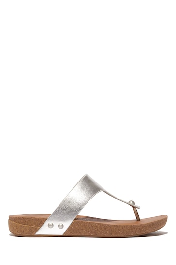 FitFlop Silver Iqushion Leather Toe Post Sandals