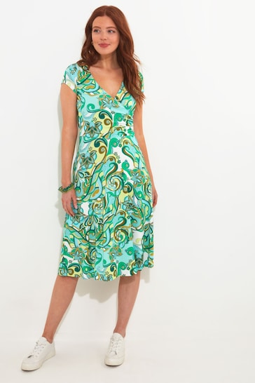 Joe Browns Green Swirl Print Knee-Length Jersey Wrap Dress