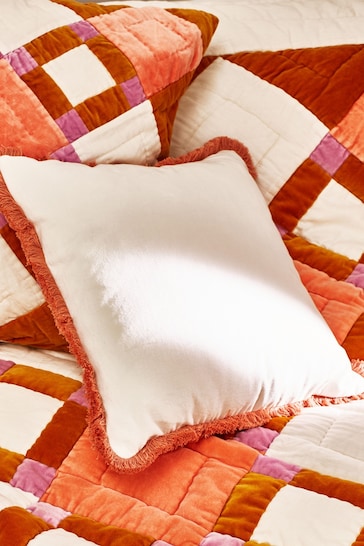 Oliver Bonas Cream Issey Velvet Fringed White Cushion Cover