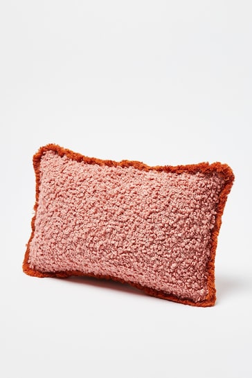 Oliver Bonas Pink Boucle Fringed Rectangular Cushion Cover