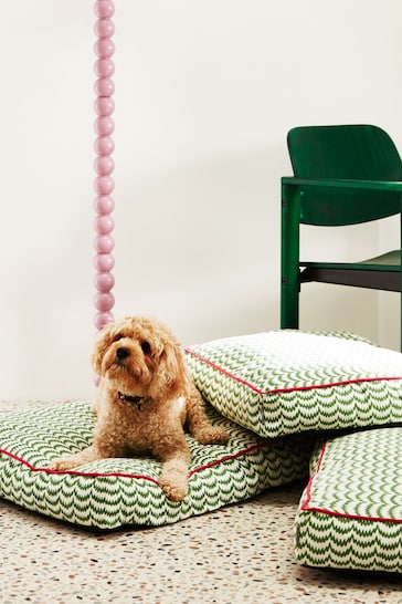 Oliver Bonas Green and White Wavy Pet Cushion