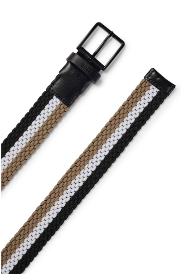 BOSS Black/Brown Signature Stripe Woven Textured Belt