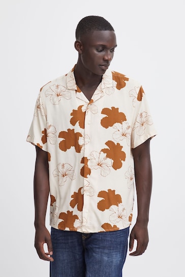 Blend Brown Floral Short Sleeve Shirt