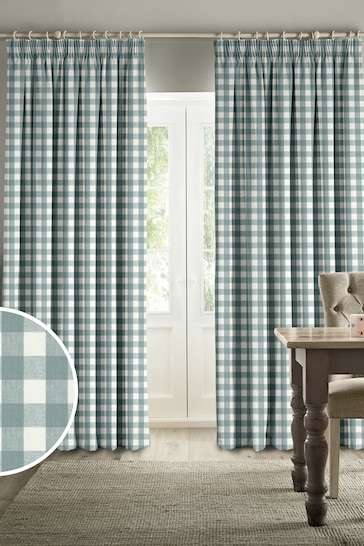 Sophie Allport Teal Blue Gingham Made to Measure Curtains