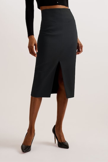 Ted Baker Black Manabus Tailored Midi Skirt With Front Split