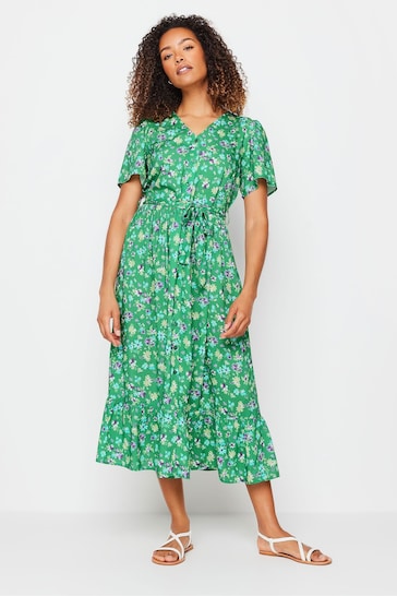 M&Co Green Floral Print Tie Waist Short Sleeve Maxi Dress