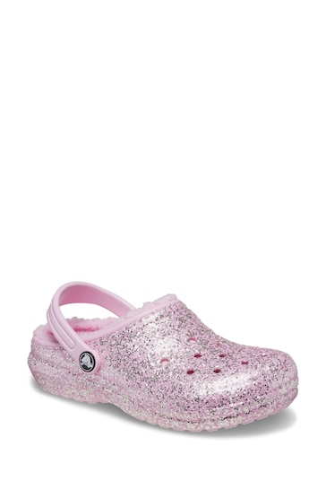 Crocs Pink Toddlers Classic Glitter Lined Clogs