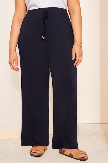 Friends Like These Navy Curve Jersey Wide Leg Trousers