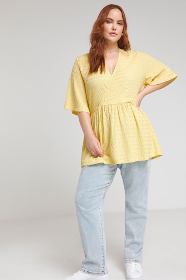 Simply Be Yellow Textured Wrap Top