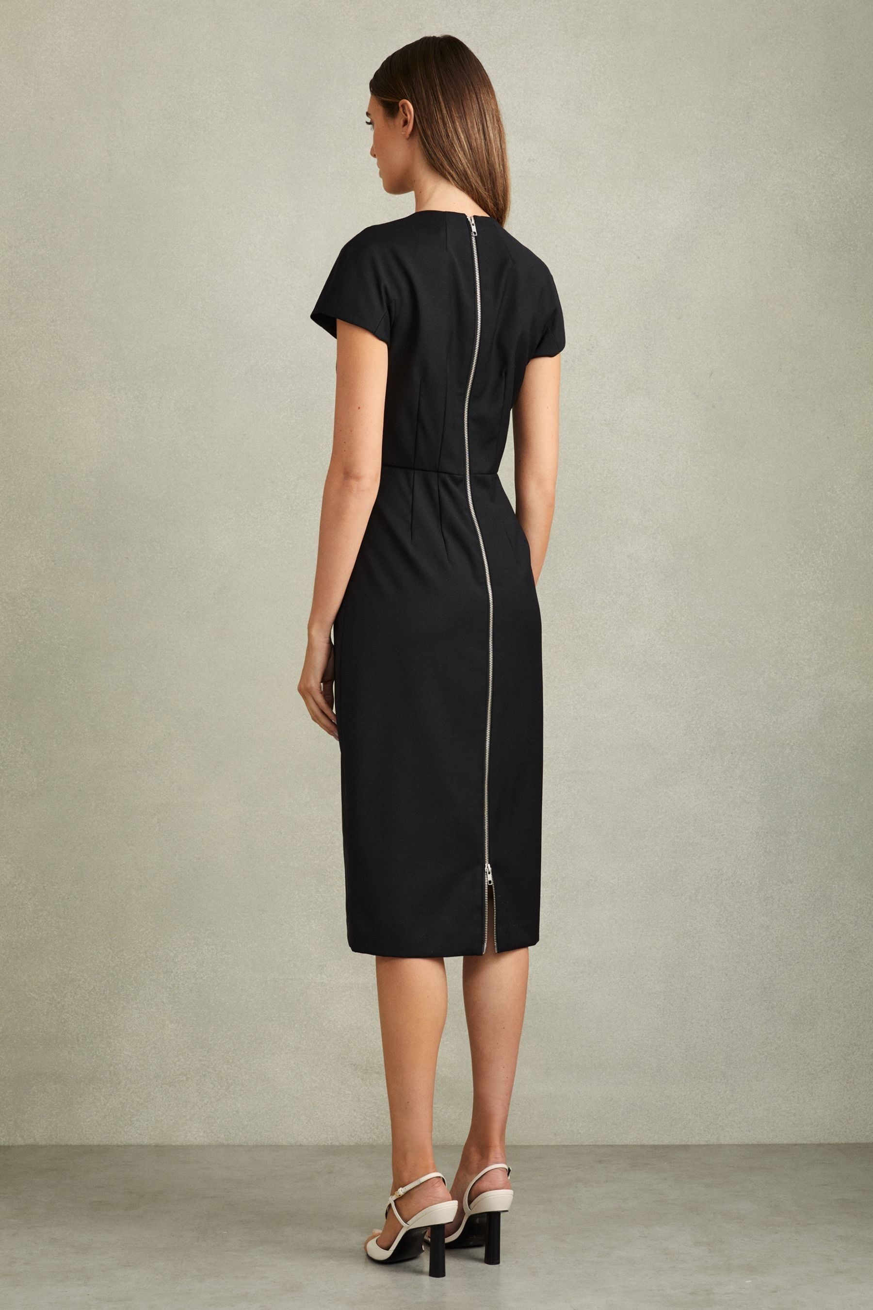 Buy Reiss Black Serena Textured Cap Sleeve Midi Dress from the Next UK online shop