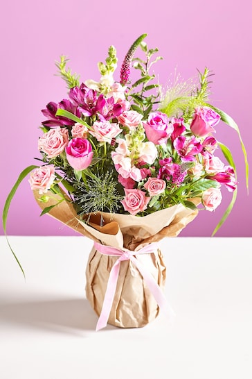 Pink Rose and Alstroemeria Fresh Flower Bouquet With Vase