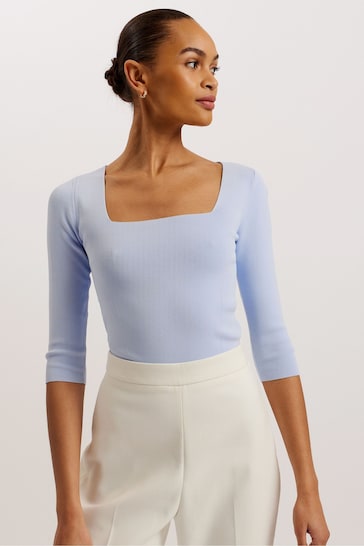 Ted Baker Blue Vallryy Square Neck Fitted Knit Top