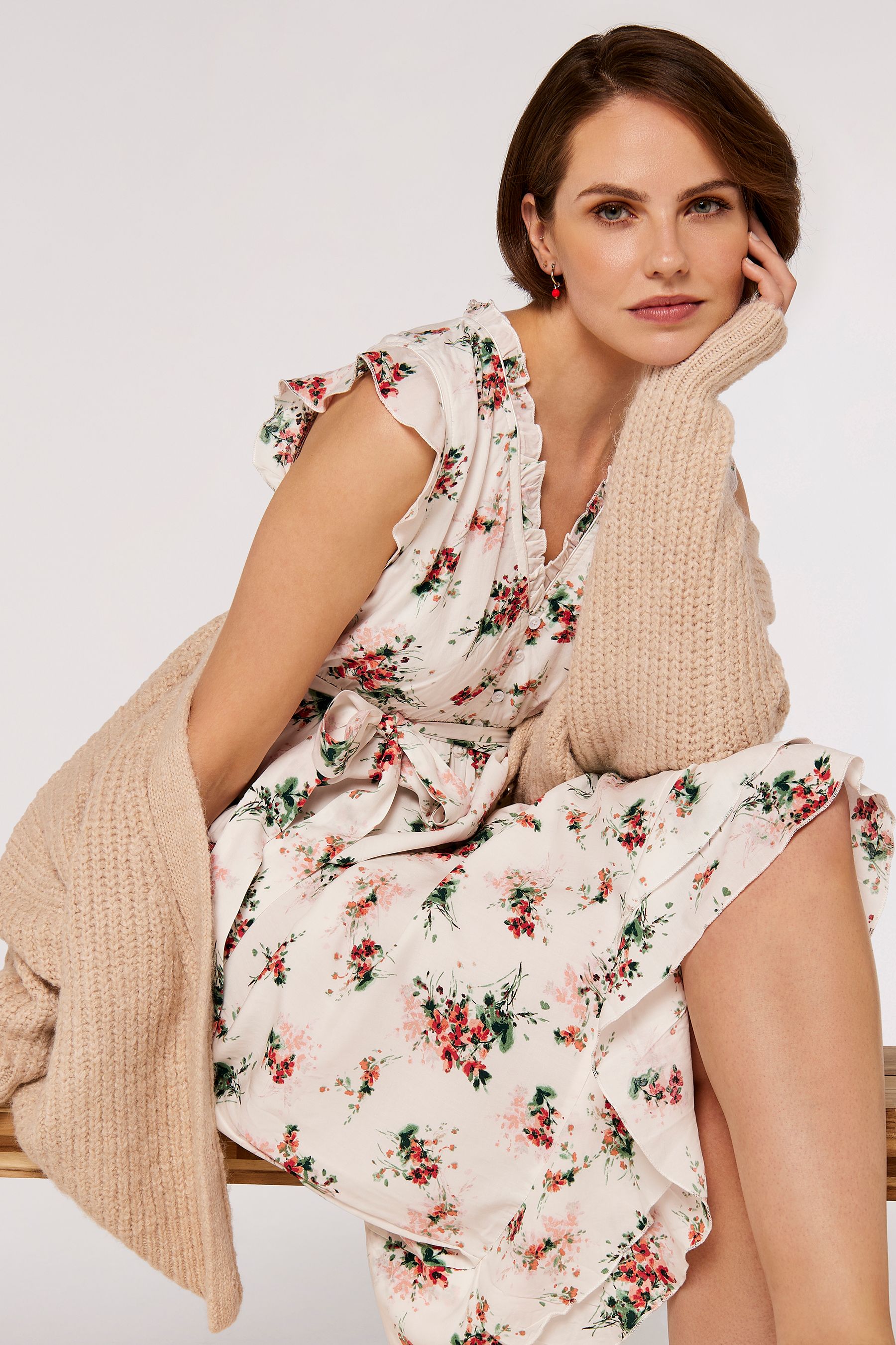 Buy Apricot Cream Ditsy Floral Print Midi Dress from the Next UK online shop