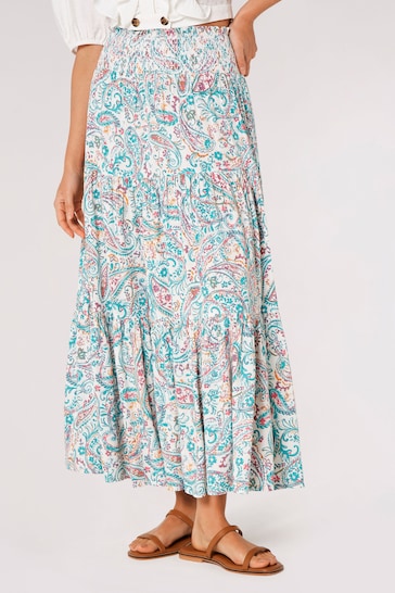 Apricot Blue Paisley Tiered Skirt