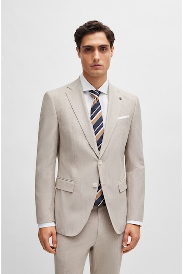 BOSS Natural Slim-Fit Jacket In A Micro-Patterned Cotton Blend