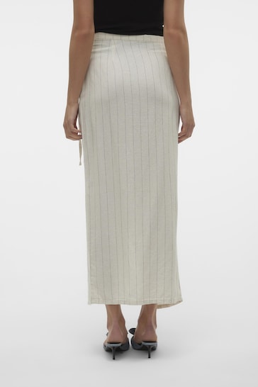 VERO MODA Cream Striped Long Linen Wrap Skirt