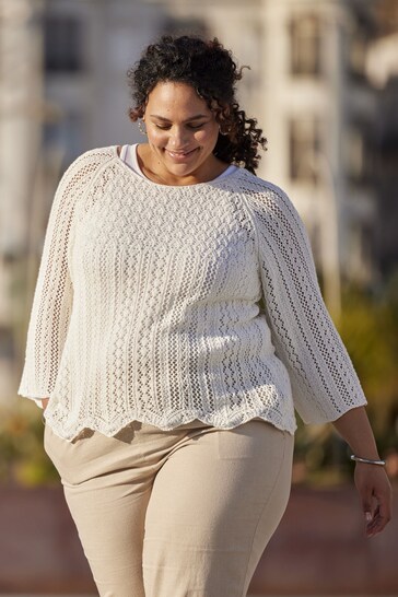 ONLY Curve White Crochet Knitted Summer Jumper