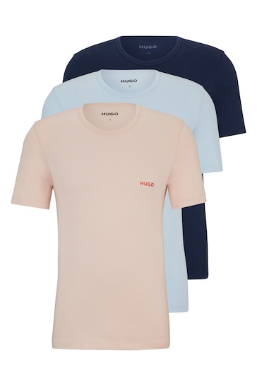HUGO Pink Of Cotton Underwear T-Shirts 3 Pack With Logo Print