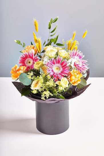 Pastel Gerbera and Rose Fresh Flower Bouquet in Hatbox