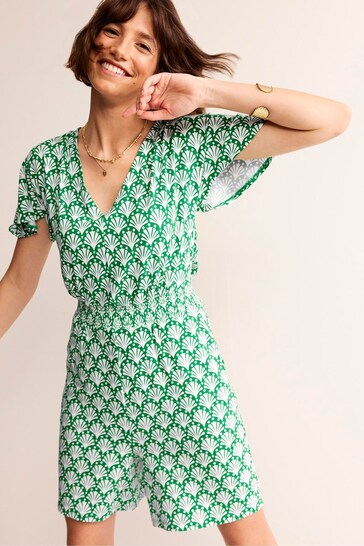 Boden Green Tall Smocked Jersey Playsuit