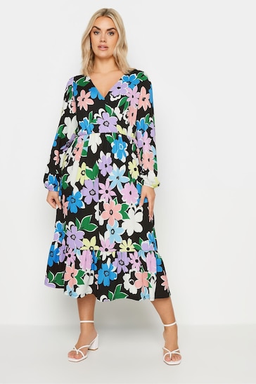 Yours Curve Green LIMITED COLLECTION Floral Print Textured Wrap Dress