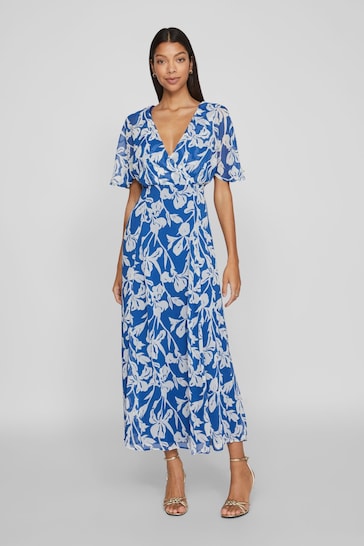 VILA Blue Angel Sleeve Midi Occasion Dress