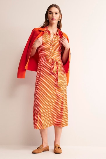 Boden Orange Laura Sleeveless Shirt Dress