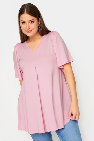 Yours Curve Light Pink Pleat Angel Sleeve Swing Top