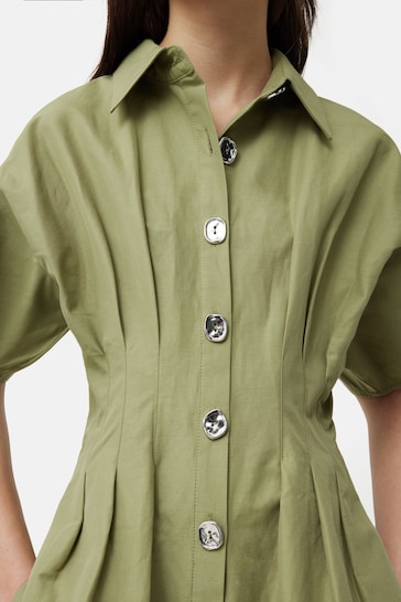 Jigsaw Green Cotton Stitched Pleat Dress