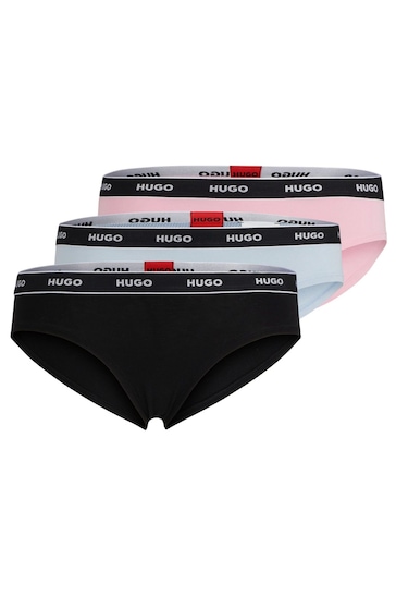 HUGO Stretch Cotton Black Briefs 3 Pack With Logo Waistbands