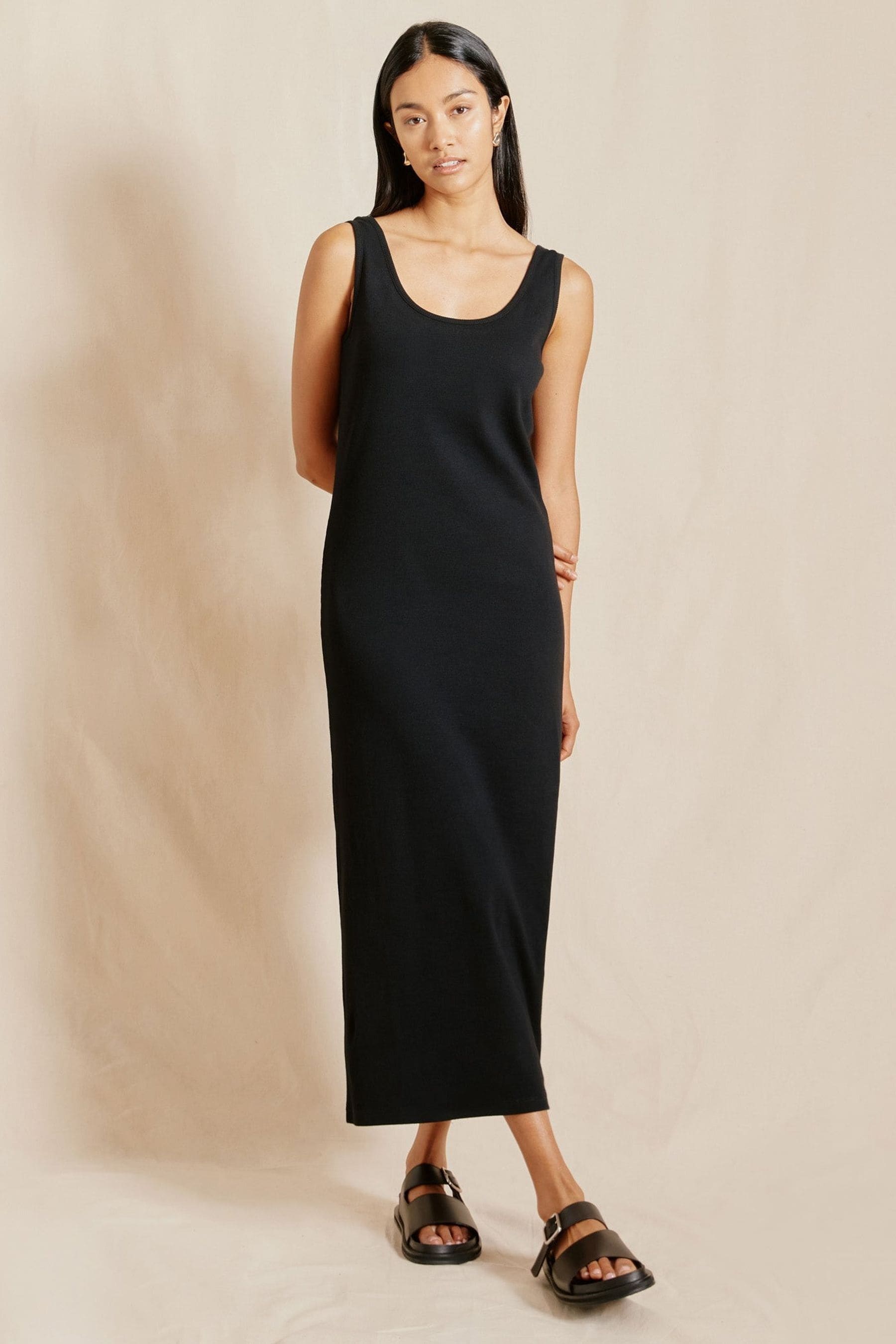 Albaray Black Jersey Rib Maxi Vest Dress