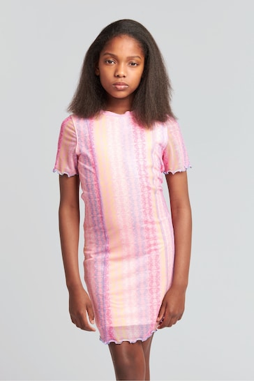 Juicy Couture Girls Pink All-Over Print Mesh Dress