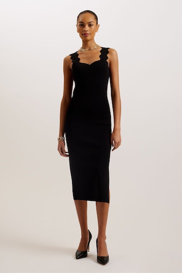 Ted Baker Black Sharmay Scallop Detail Bodycon Dress