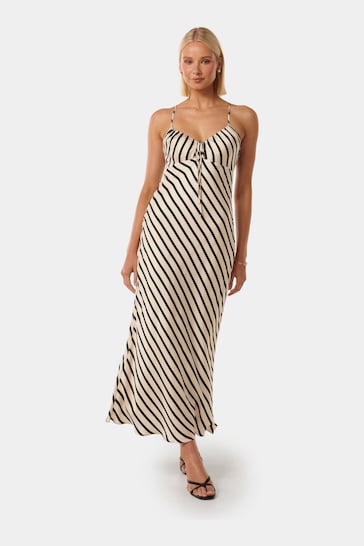 Forever New Nude Abby Satin Striped Midi Dress