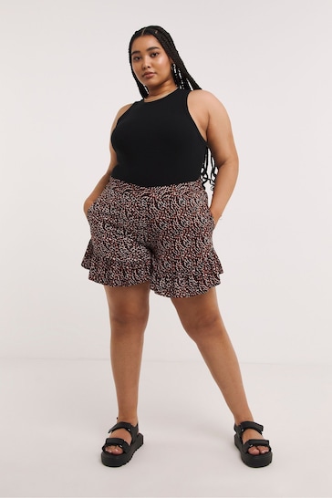 Simply Be Brown Frill Flippy Shorts