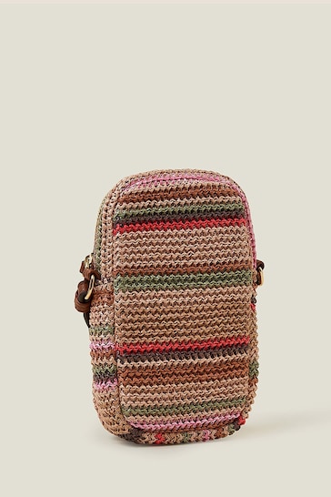 Accessorize Stripe Raffia Phone Brown Bag