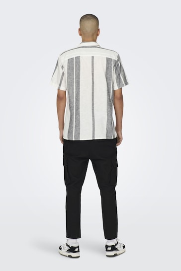 Only & Sons White Linen Printed Stripe Shirt