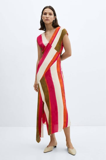 Mango Short Sleeve Dress with Asymmetric Hem