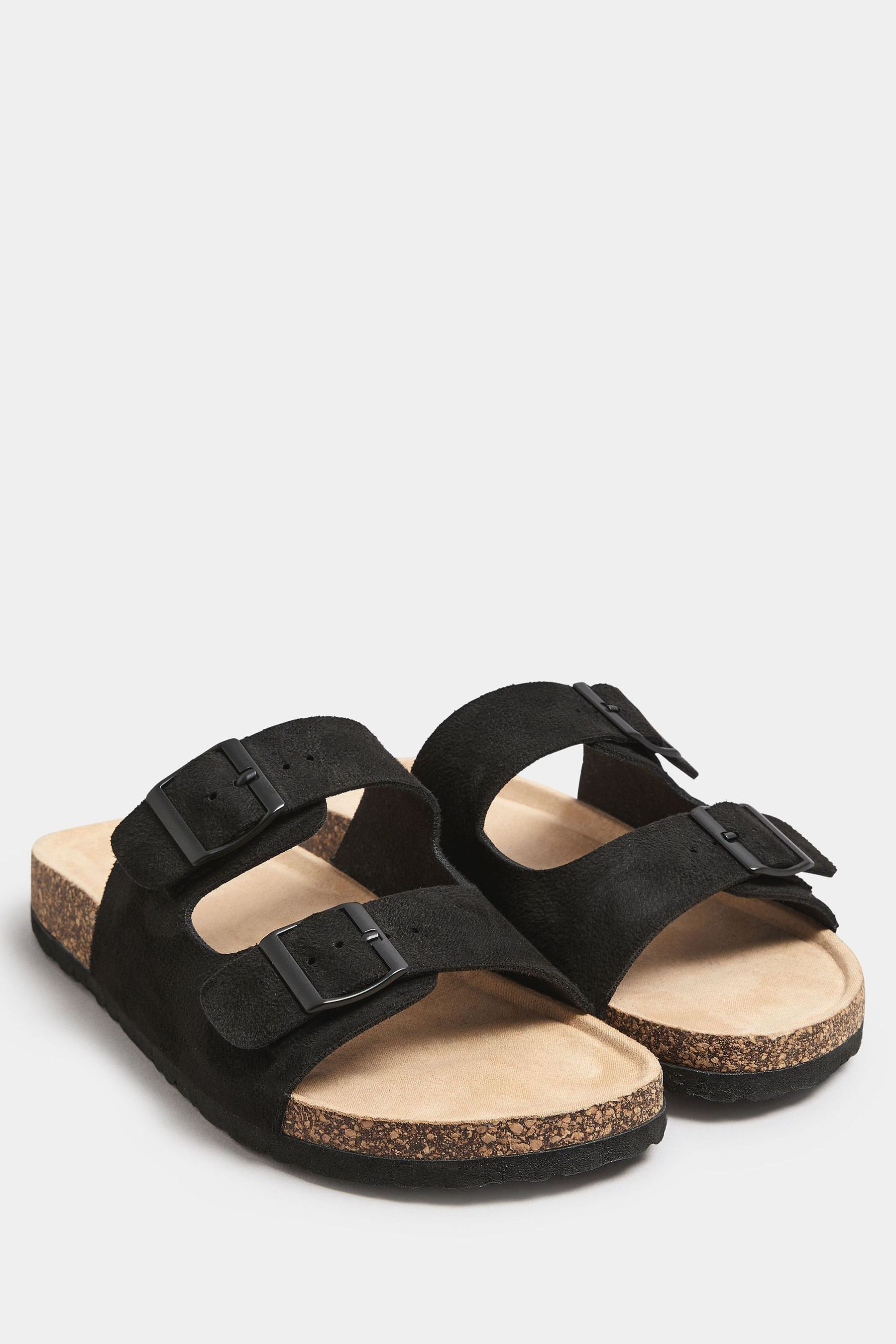 Yours Curve Black Faux Suede Buckle Strap Footbed Sandals In Extra Wide EEE Fit