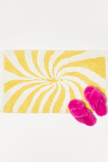 Oliver Bonas Yellow Swirl Fringed Rectangular Bathmat