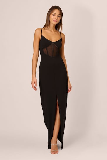 Adrianna Papell Knit Crepe Column Black Gown