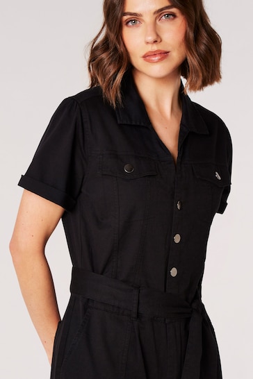 Apricot Black Boiler Suit With Poppers