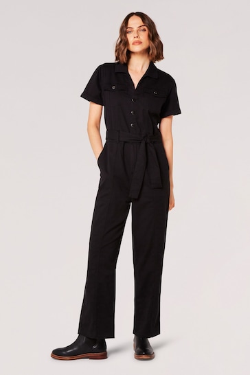 Apricot Black Boiler Suit With Poppers