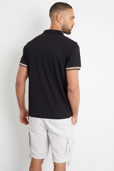 Threadbare Black Open Collar Pique Polo Shirt