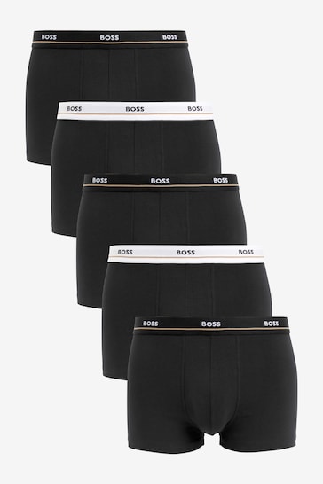 BOSS Black Stretch Cotton Logo Waistband 5-Pack Boxer Trunks
