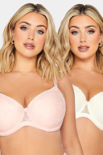 Yours Curve Pink Sheer Lace Padded Bra 2 Pack