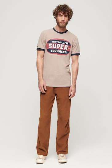 Superdry Nude Ringer Workwear Graphic T-Shirt