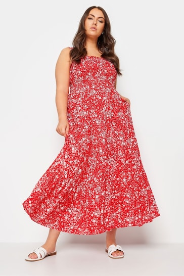Yours Curve Red Black Abstract Print Shirred Maxi Dress